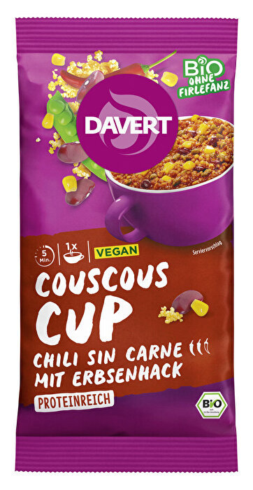 Wer es gerne etwas schärfer mag, wird den Couscous Cup Chili sin Carne von Davert lieben.