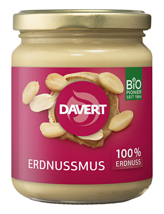 Das Erdnussmus von Davert besteht zu 100% aus gerösteten Erdnüssen, ohne jeglichen Zuckerzusatz.