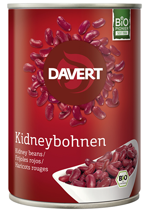 Die Kidneybohnen in der Dose von Davert sind eine klassische Konservensorte mit tief roter Farbe.