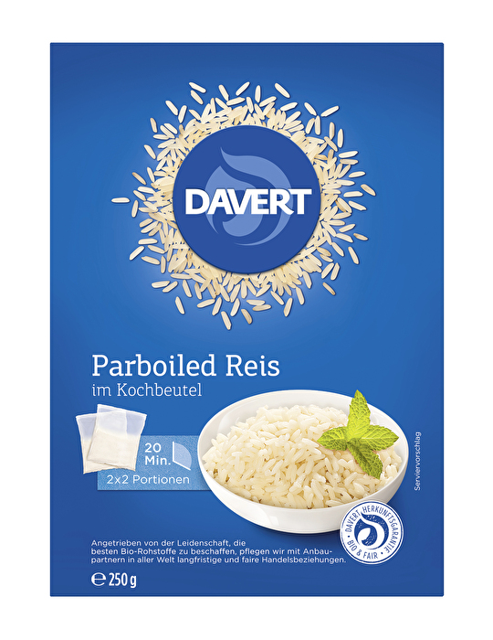 Der Parboiled Reis im Kochbeutel von Davert ist eine besonders lockere, leicht gelbe Reissorte, die durch Veredelung ihren charakteristischen Geschmack erhält.
