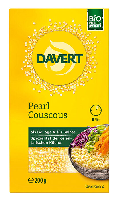 Der Pearl Couscous von Davert ist eine besondere Art von Pasta aus Hartweizengrieß, die optisch an übergroße Couscous-Körner erinnert.