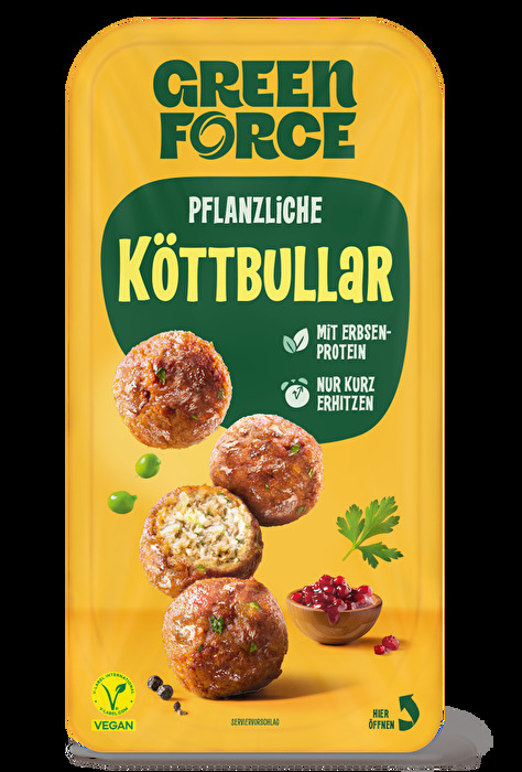 Vegane Köttbullar von GREENFORCE sind frittiert und eine kugelrunde Fleisch-Alternative.
