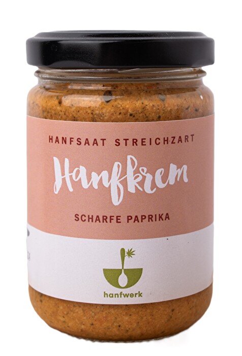 Hanfkrem Scharfe Paprika von Hanfwerk ist leicht pikant und ziemlich würzig.