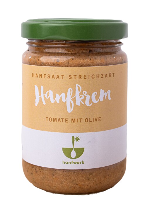 Die Hanfkrem, die ans Mittelmeer erinnert – Zirpen zirpen in Zypressen, der Duft von wildem Rosmarin, Olivenhaine und goldgelbe Felder… Etwas davon findet man in jedem Glas Hanfkrem Tomate Olive von Hanfwerk.