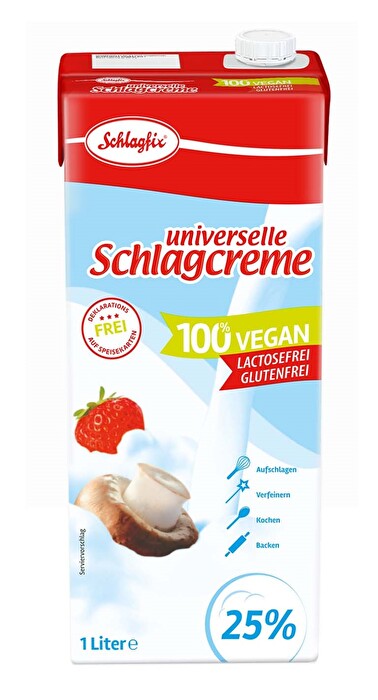 Die vegane, ungesüßte Schlagcreme universell von LeHA gibt es auch im 1L Vorratspack.