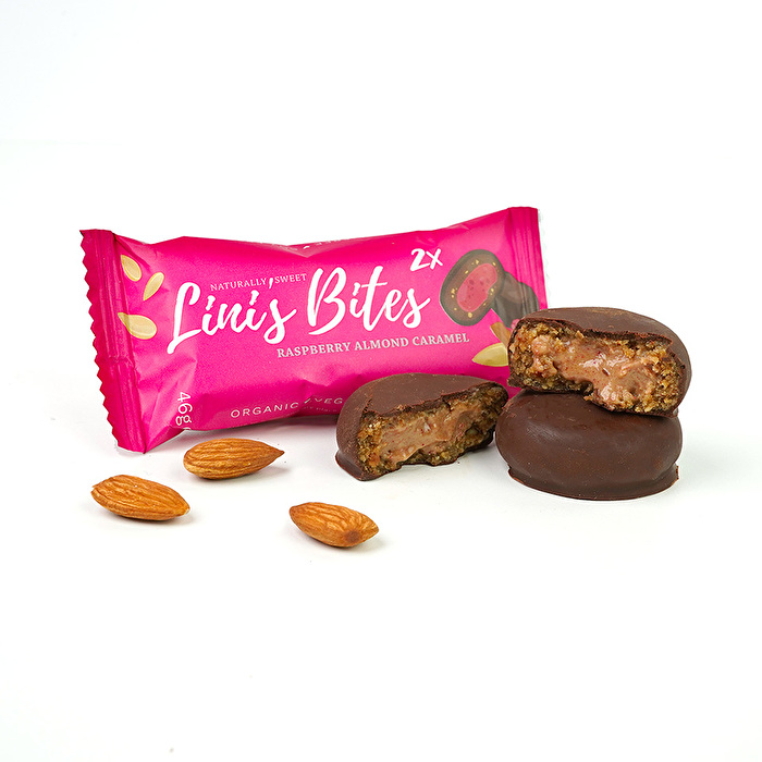 Raspberry Almond Caramel Pralinis von Lini's Bites günstig im Veganshop bei kokku-online.de bestellen.