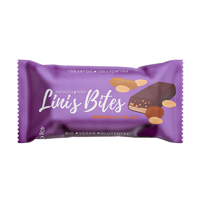 Beim Salted Peanut Caramel von Lini's Bites treffen knackig geröstete Erdnüsse auf karamellige Datteln und eine feine Prise Meersalz - einzigartig lecker!