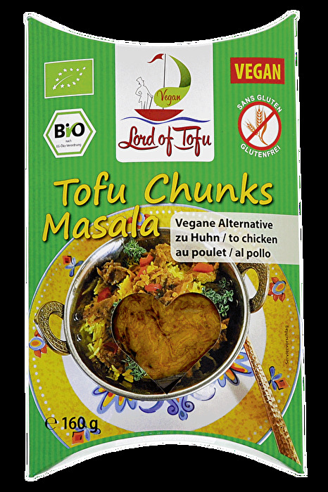 Die Tofu Chunks Masala von Lord of Tofu sind fertig gewürzt und eignen sich sowohl für die Zubereitung indischer Curry-Gerichte, als auch für Grillspieße und veganes Fleisch-Fondue.
