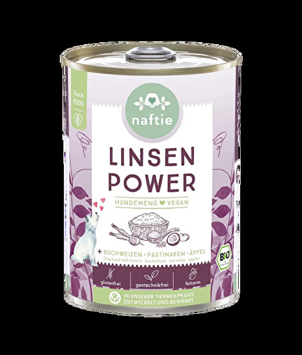 Linsen Power klein von naftie ist wirklich ein ganz vorzügliches veganes Nassfutter!0 Gramm Hundenassfutter in Bio-Qualität daher.