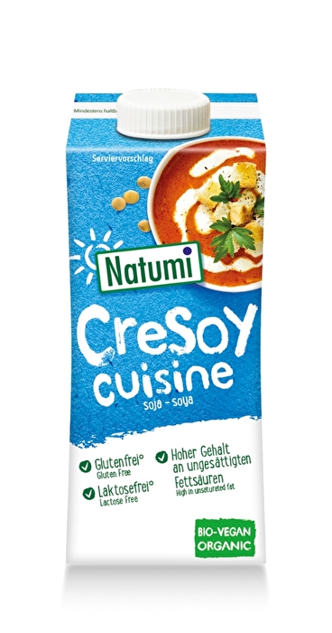 Die CreSoy cuisine von Natumi ist eine rein pflanzliche Alternative zu herkömmlicher Sahne oder Crème frâiche und enthält nur 16% Fett.