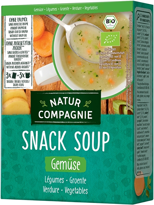 Natur Compagnies Fixe Tasse Gemüse ist eine gemüsige kleine Mahlzeit, die Du Dir zwischendurch in einer Tasse zubereiten und genießen kannst.
