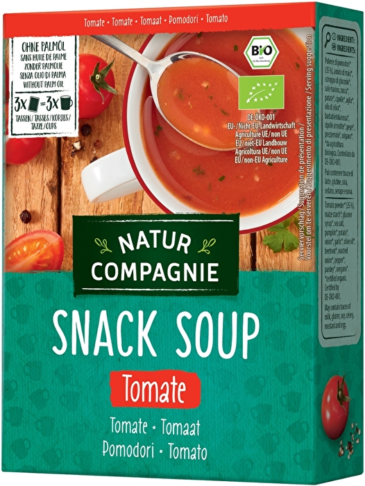 Mit der Fixen Tasse Tomate von Natur Compagnie zauberst Du Dir in wenigen Minuten eine fruchtig-süße Tomatencremesuppe.