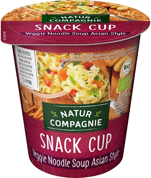 Die Gemüsesuppe Nudeln Asia Becher von Natur Compagnie ist praktisch und lecker.