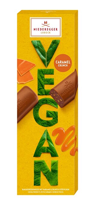 Die VEGAN Chocolate °Caramel Crunch° von Niederegger enthält 8 köstliche kleine Schokoteile.
