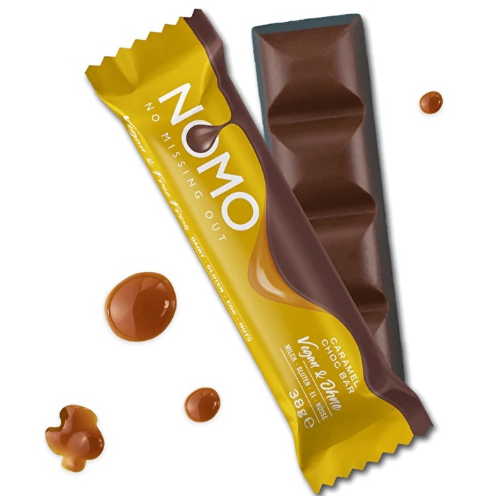 Der Caramel Choc Bar von Nomo kombiniert die zwei leckersten, süßen Sünden in einem Riegel.