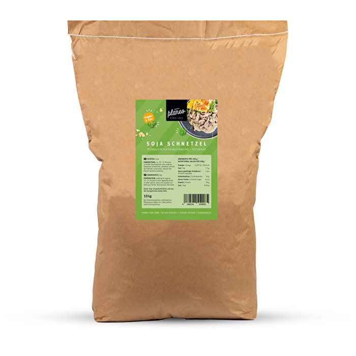 Für einen Haushalt mag diese Verpackung ggf etwas zu groß sein, aber für Restaurants oder Caterings ist der 10kg Beutel Soja Schnetzel von planeo wirklich optimal.