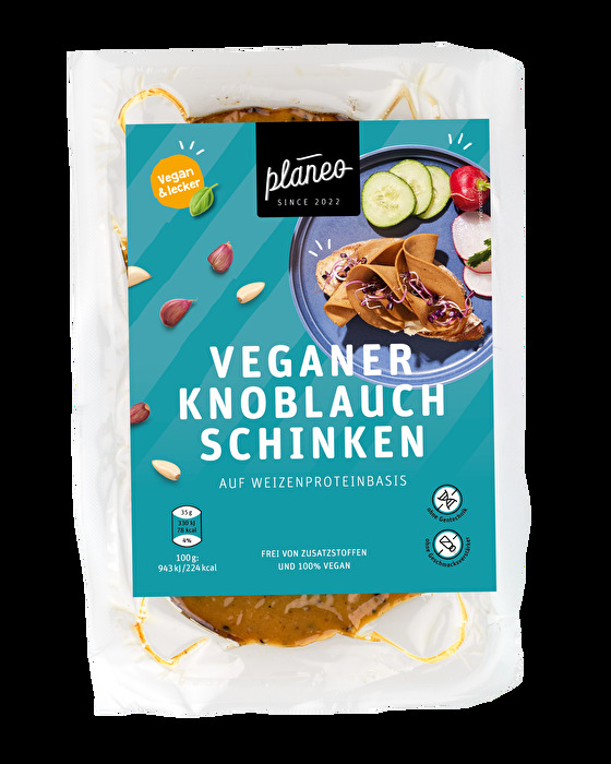 Für Knoblauchliebhaber*innen ist der Vegane Knoblauchschinken von planeo eine wahre Offenbarung!