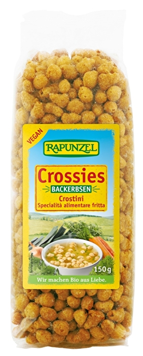 Für die Backerbsen von Rapunzel werden die Rohstoffe zu einem homogenen Teig vermengt, zu Backerbsen geformt und frittiert.