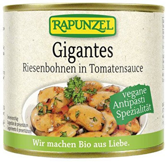 Die Gigantes Riesenbohnen in Tomatensauce von Rapunzel sind eine feine Antipasti-Spezialität welche liebevoll nach traditioneller Art zubereitet wird.