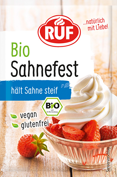 Das Bio Sahnefest von RUF ist bestens zum Steifen von Sahne geeignet.