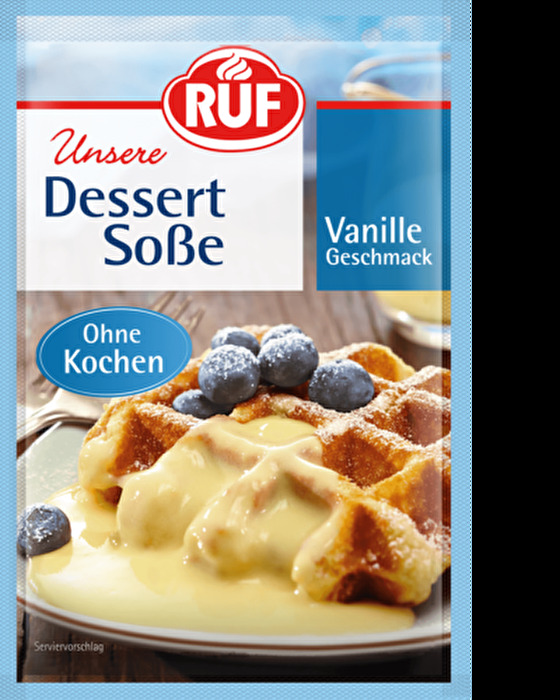 Die Dessertsoße Vanille Geschmack ohne Kochen von RUF ist blitzschnell hergestellt und unglaublich lecker.