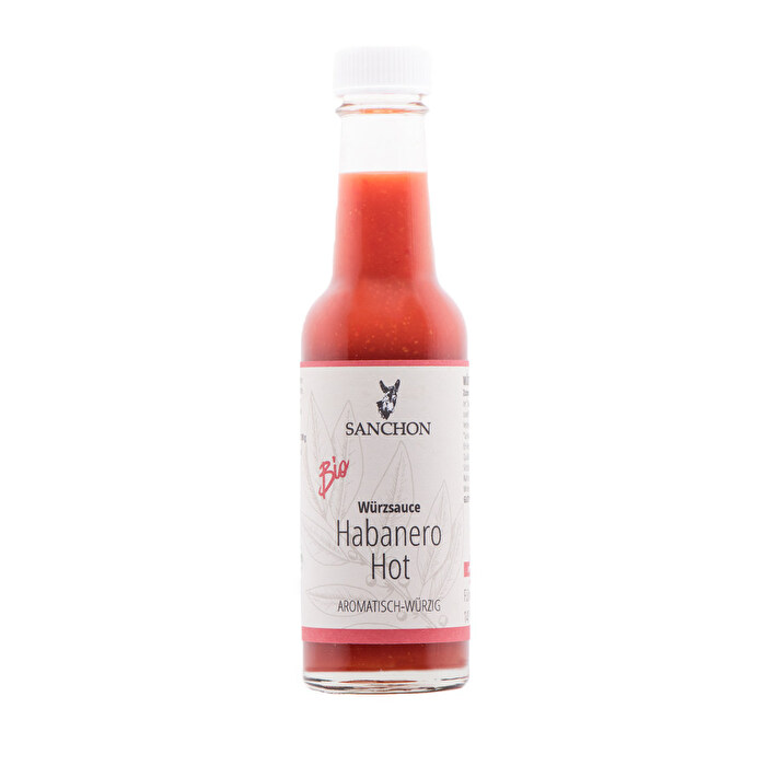 Die Habanero Hot Chilisauce von Sanchon besticht durch ihre fruchtige Schärfe, typisch für Habaneros.