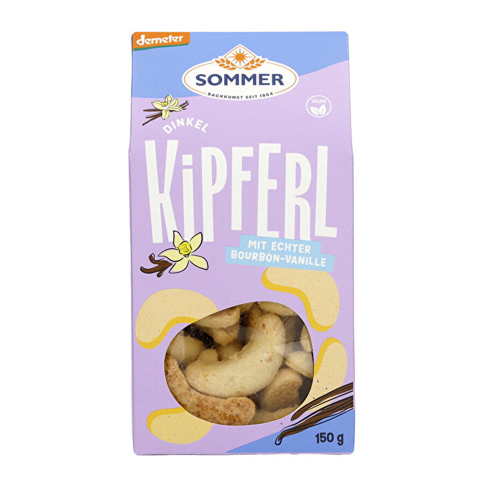 Die zart-mürben Vanille-Kipferl von Sommer werden nach einer traditionellen Rezeptur mit bestem Dinkelmehl gebacken.