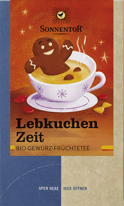 Mit dem Lebkuchen Zeit Gewürz-Früchtetee von Sonnentor wird dein Leben leicht und zimtig süß.