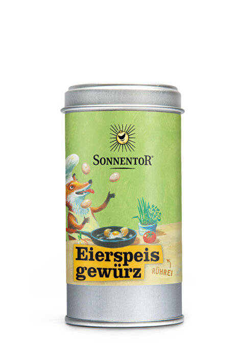 Wenn Ihr Euren Tofu schon in Eierform gebracht habt, gibt Euch die Veganes Eierspeisgewürz Streudose von Sonnentor den Rest! Kurkuma, Meersalz, Petersilie, Schnittlauch und Tomatenflocken machen den Eiersatz richtig schön rund und geschmacklich gehaltvoll!