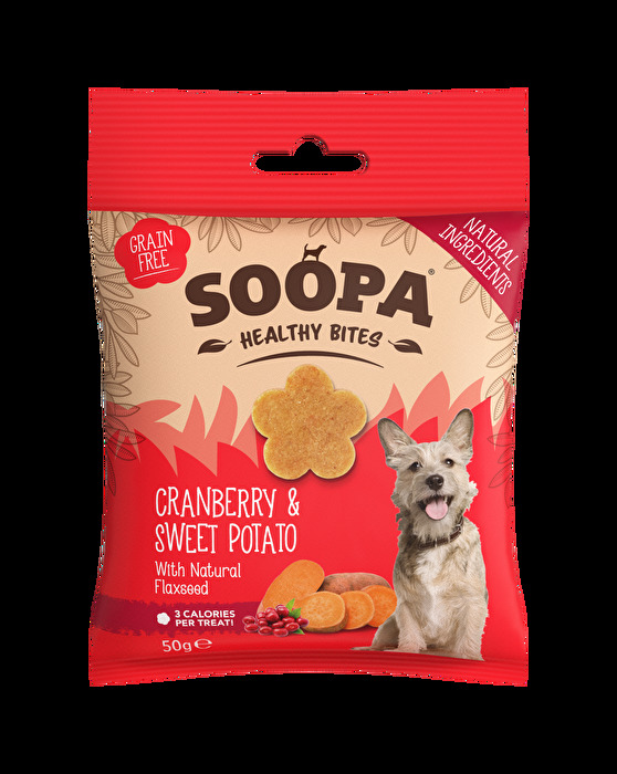 Die Hundedrops Healthy Bites Cranberry & Sweet Potato von Soopa sind ideal, wenn Du deinen Hund gesund belohnen willst!