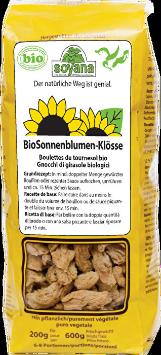 Die Sonneblumen-Klösse von Soyana sind eine tolle Alternative zu Sojatrockenware, mit denen du ebenfalls easy Fleisch in deinen Gerichten ersetzen kannst.