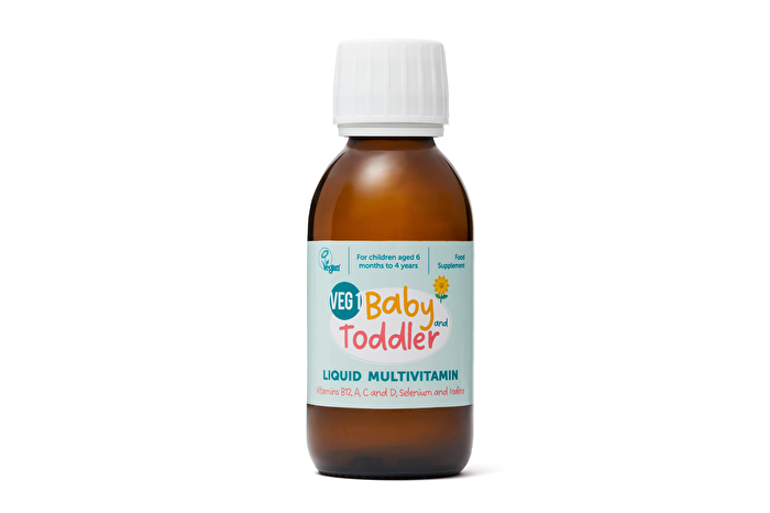 Das Veg1 Baby and Toddler von The Vegan Society ist ein flüssiges Multivitaminpräparat für Kinder im Alter von 6 Monaten bis 4 Jahren.