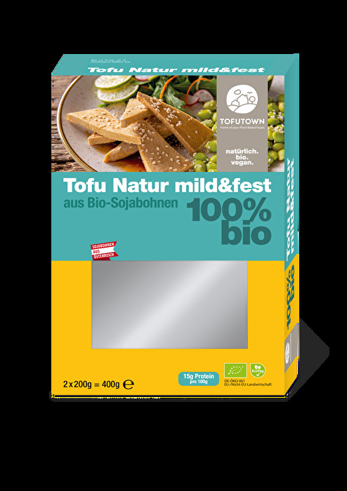Der Tofu Natur mild & fest von Tofutown überzeugt mit seiner milden Note und festen Konsistenz.