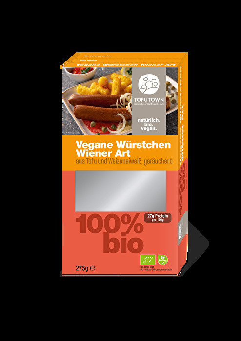 Die veganen Würstchen Wiener Art von Tofutown sind köstliche, pflanzliche Würstchen, die du, je nach Belieben, kochen oder braten kannst.