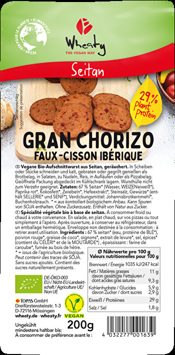 Die vegane Gran Chorizo von Wheaty ist eine pikante Wurst nach spanischem Vorbild.