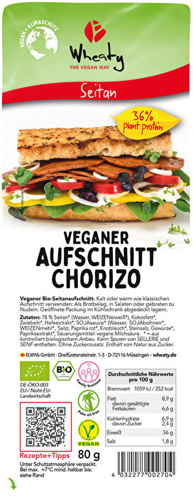 Der Chorizo Aufschnitt von Wheaty hebt sich von denen dir bislang bekannten Aufschnitten mit seiner unvergleichlichen Textur hervor.