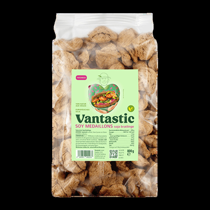 Die Soja Medaillons im Vorratsformat von Vantastic sind besonders für Familien geeignet und stellen eine hochwertige Eiweißquelle dar.