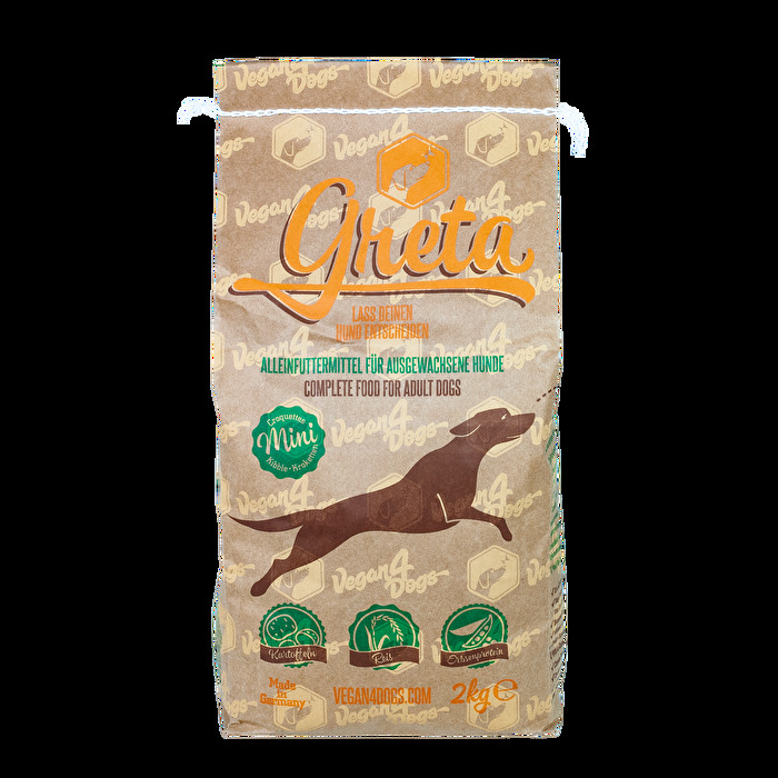 Die kleinen Kroketten von Greta im 2-Kilo-Pack sind ideal für kleine Hunde geeignet. Der Sack steht nicht so lange offen und die Kroketten sind auch kleiner! Jetzt günstig bei kokku im Veganshop kaufen!