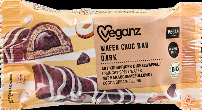 Alle Naschkatzen aufgepasst, hier kommt der Wafer Choc Bar Dark von Veganz - außen wunderbar knusprig und innen herrlich weich!