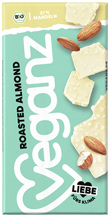 Die White Roasted Almond von Veganz ist eine vegane weiße Schokolade, die ihren besonderen Geschmack durch geröstete Mandeln erhält.