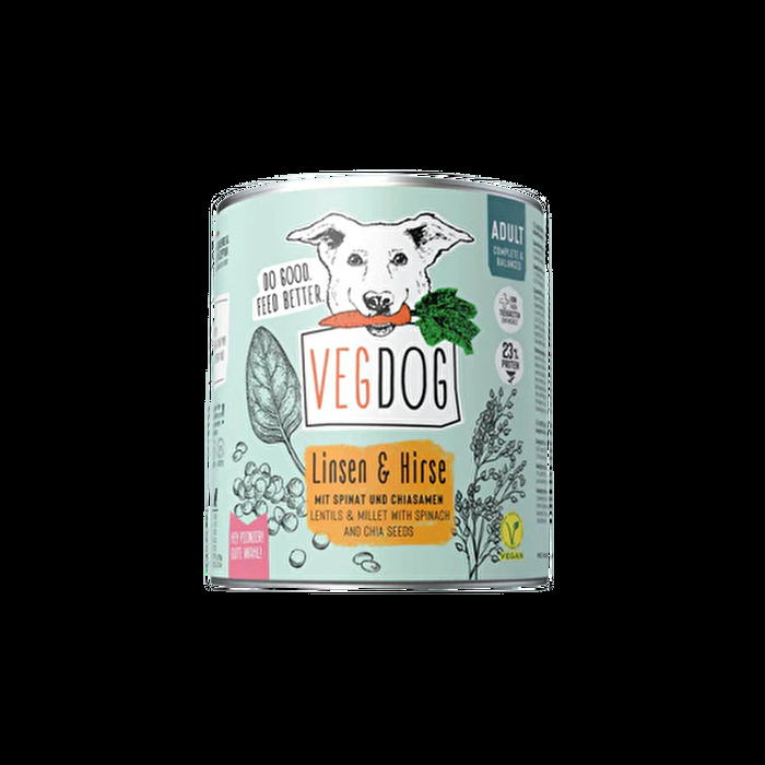 Das Adult Linsen & Hirse von VEGDOG ist ein bedarfsgerechtes Alleinfutter ohne Getreide und ist optimal auf die Bedürfnisse ausgewachsener Hunde angepasst.