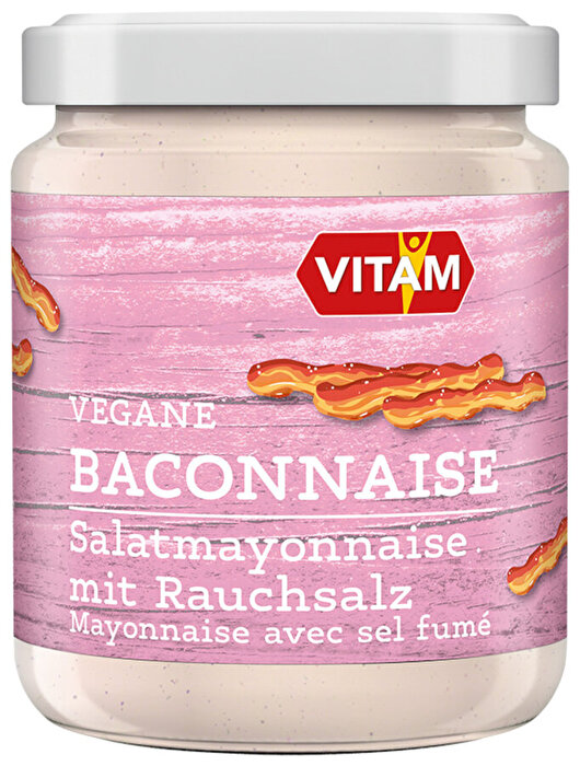 VITAM Baconnaise ist eine cremige, vegane Alternative zu Bacon-Mayo – auf Basis von fein-cremigem Sonnenblumenprotein.