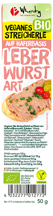 Veganes Streicherle Leberwurst Art von Wheaty ist ein pflanzlicher Aufstrich, inspiriert von der klassischen Leberwurst.