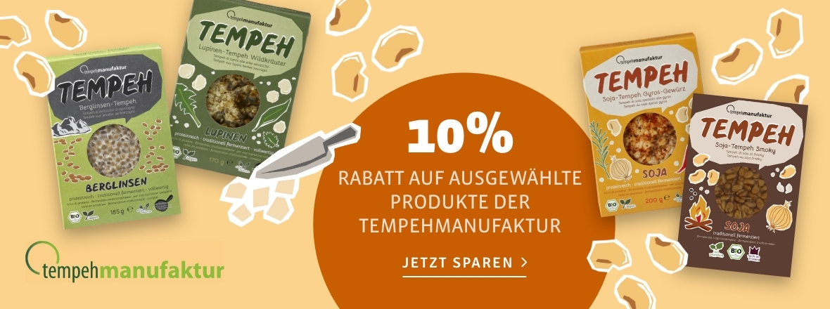 10% auf ausgewählte Tempehsorten von der Tempehmanufaktur bei kokku-online.de